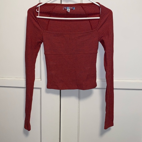 Urban Outfitters XS Red Ribbed Orla Square Neck Top - Picture 1 of 12
